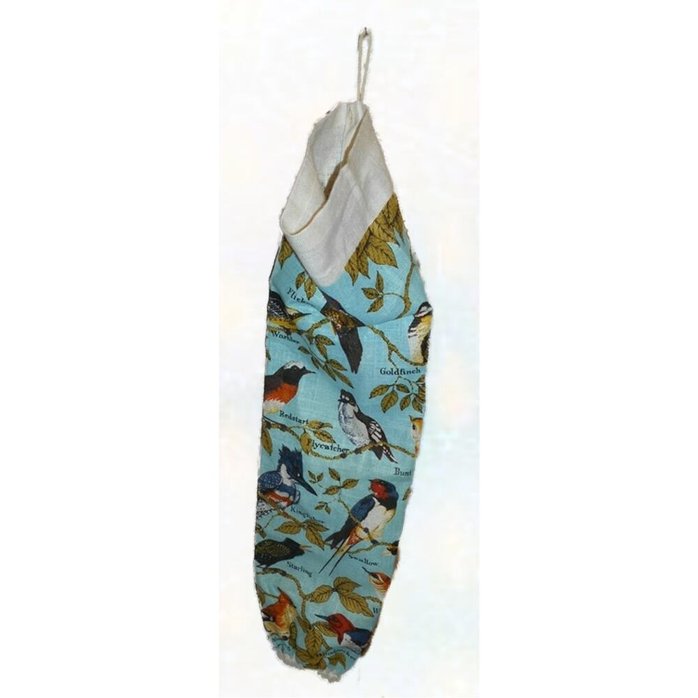 Handmade Fabric Plastic Bag Holder Sleeve Lois Long Linen Bird Identification
